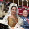 Raquel Revuelta de mantilla en la exhibicion de enganches en la Maestranza