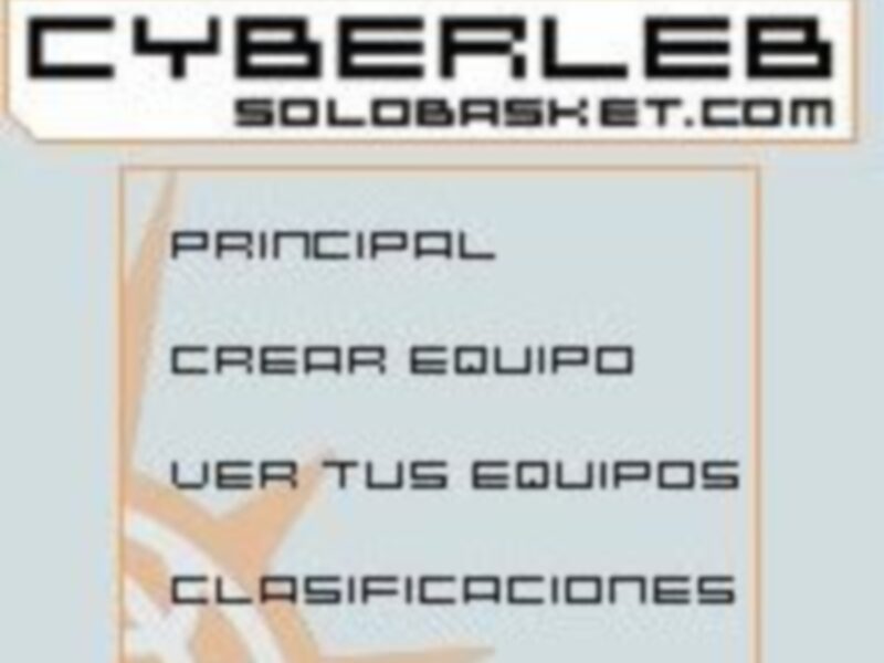 Pantalla de inicio de Cyberleb SoloBasket, con opciones para crear equipo, ver equipos y clasificaciones.
