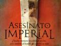 Portada del libro 'Asesinato Imperial' de Paul Doherty, con un fondo rojo y una espada en el centro.