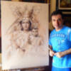 El pintor Antonio Montiel pinta el cartel del 25 aniversario de la Romería de la Virgen de la Alegría de Málaga