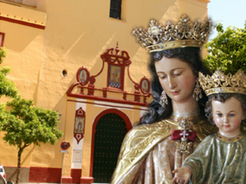 Imagen de Sta. Ángela de la Cruz, obra de Lourdes Hernández, la bendice el Cardenal Emérito de Sevilla Fray Carlos Amigo, sábado 13 de octubre, Basílica de Mª Auxiliadora.