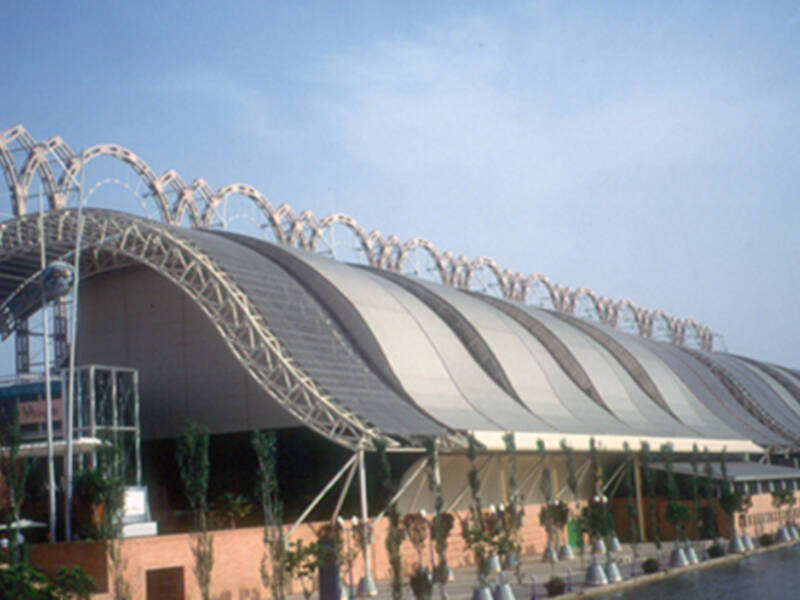 Pabellones y edificios de la Exposición Universal (1992) existentes en 2016 en el Camino de Los Descubrimientos.
