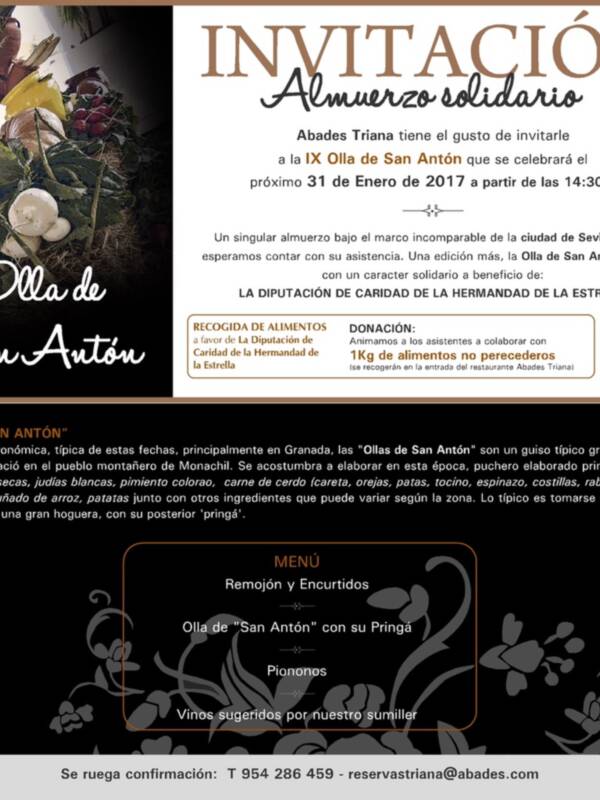 invitación para degustar el próximo día 31 de enero, la tradicional Olla de San Antón