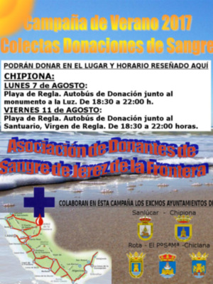 El Centro Regional de Transfusión Sanguínea se desplazará la semana próxima de nuevo a las playas de Chipiona