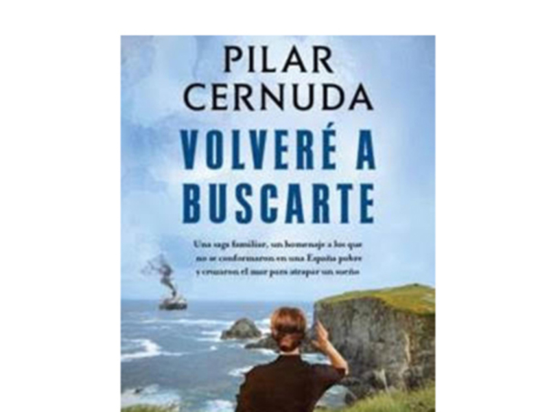 Una imagen de una persona observando el mar, con un texto en español que dice 'Pilar Cernuda: Volveré a buscararte'.