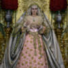 La imagen de la Virgen  de las Angustias Coronada de Alcalá del Río vestida en tiempo ordinario.