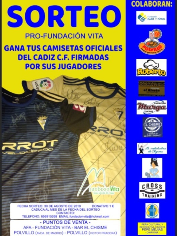 Fundación Vita sorteará el 30 de agosto camisetas oficiales del Cádiz Club de fútbol firmadas por los jugadores