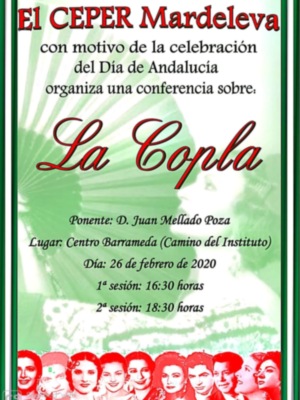 Una conferencia de Juan Mellado sobre la Copla celebra el día de Andalucía el miércoles 26 en el Centro de Educación de Adultos Mardeleva de Sanlúcar