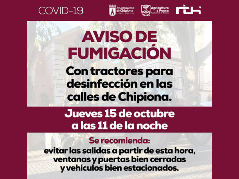 El Ayuntamiento de Chipiona realizará hoy por la noche una nueva fumigación con tractor en las calles de la localidad