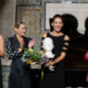   Toñi Moreno, de rojo, Ana Duato, Raquel Bollo,en la fiesta Escaparate en Sevilla 
