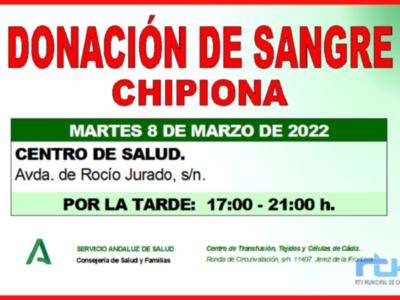 Llamada a la colaboración ciudadana para una nueva donación colectiva de sangre el martes 8 de marzo en Chipiona 