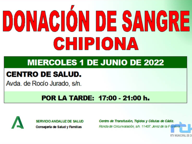 El 1 de junio tendrá lugar una nueva donación colectiva de sangre en Chipiona