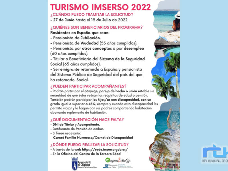 La oficina del Centro de la Tercera Edad de Chipiona tramita desde hoy las solicitudes para las vacaciones del Imserso