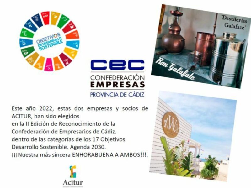 Destilerías Galafate y AWA Beach Club reconocidas por CEC y Diputación por su compromiso con los objetivos de desarrollo sostenible