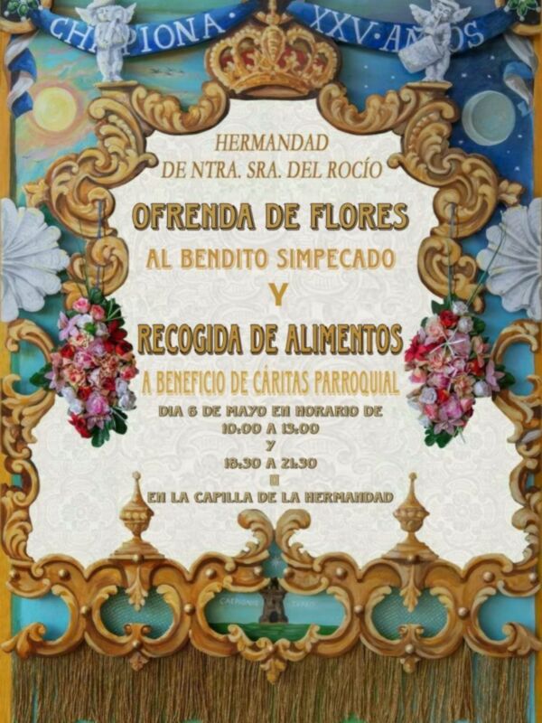 La Hermandad del Rocío de Chipiona celebra este fin de semana una ofrenda floral con recogida de alimentos para Cáritas y una romería infantil