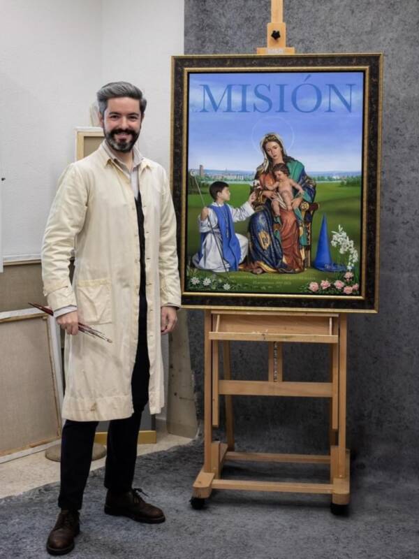 Imágenes del proceso de creación del cartel anunciador del 75 aniversario de la Hermandad de la Misión Óleo sobre tabla, 73x92 cm.