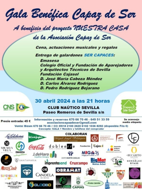 La “Asociación Capaz de Ser” hará una gala benéfica para viviendas tuteladas en Sevilla  para personas con discapacidad intelectual.