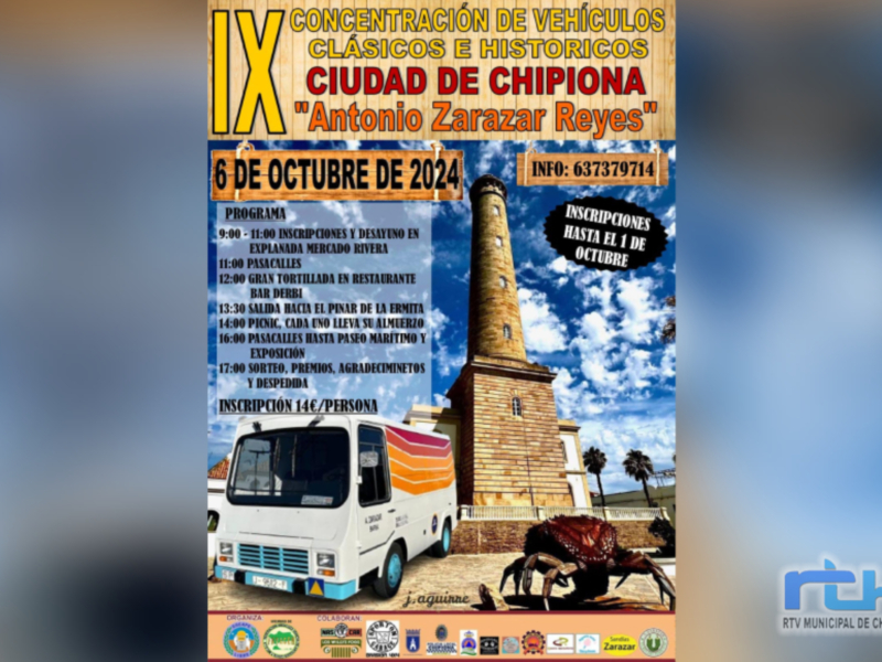 79 coches y 24 motos inscritos para la IX concentración de vehículos clásicos e históricos Ciudad de Chipiona ‘Antonio Zarazar Reyes’ del próximo domi