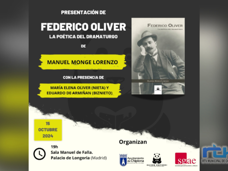 El escritor chipionero Manuel Monge presentará su obra ‘Federico Oliver, la poética del dramaturgo’ el próximo martes en Madrid   