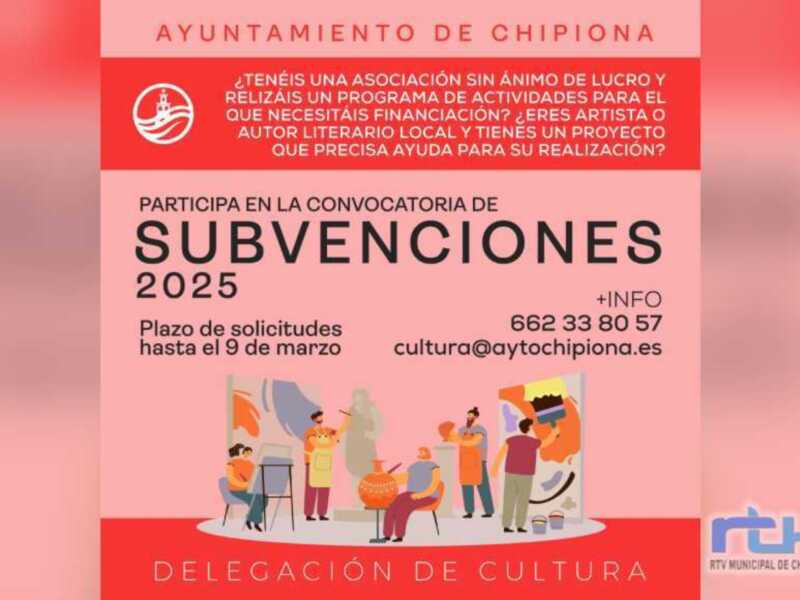 Últimos días para solicitar las subvenciones para asociaciones culturales, artistas y autores literarios de Chipiona