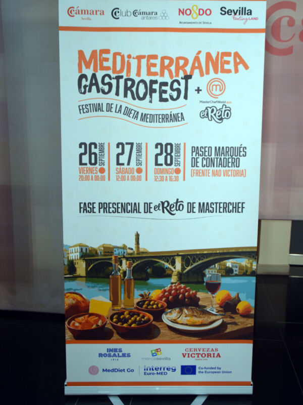 "Mediterránea GastroFest: Festival de la Dieta Mediterránea en Sevilla. 26, 27 y 28 de septiembre. Paseo Marqués de Contadero. Fase presencial del Reto de MasterChef."