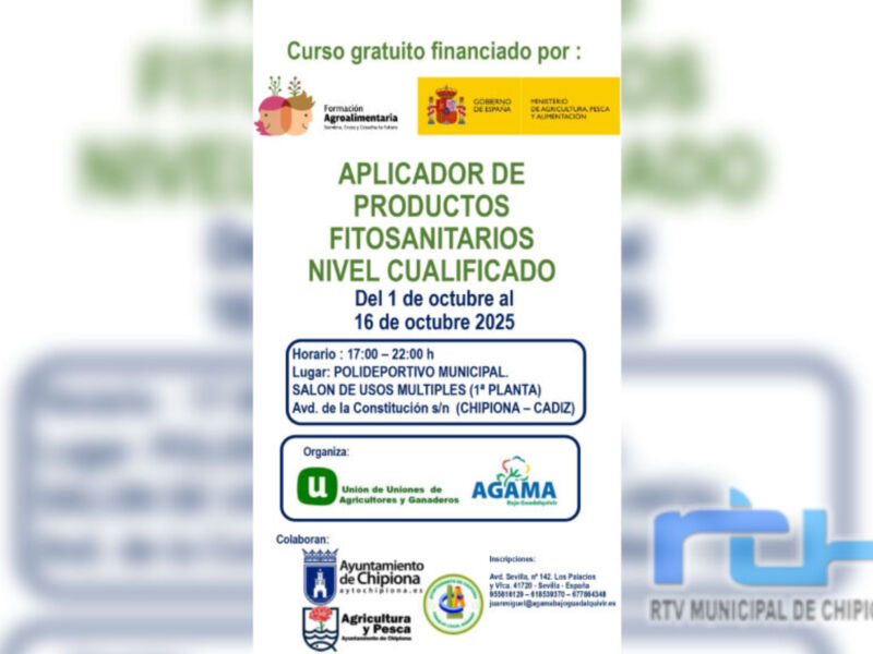 25 personas inician hoy un curso de ‘Aplicador de productos fitosanitarios nivel cualificado’ en Chipiona