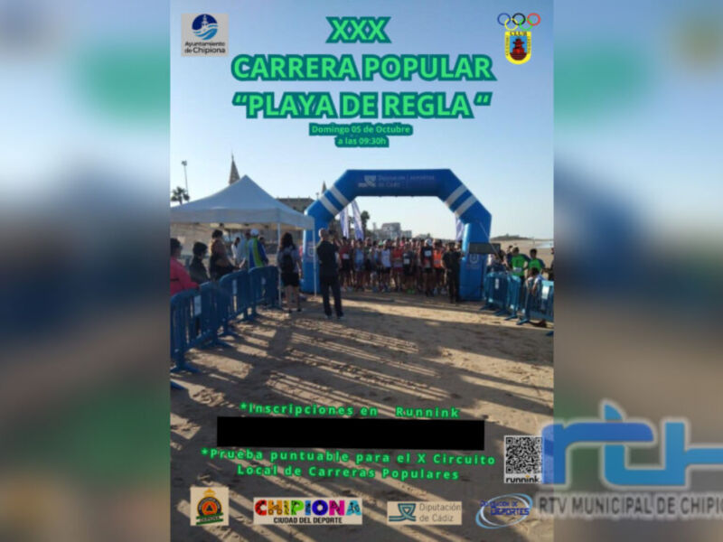 Carrera Popular "Playa de Regla" en Chipiona, organizada por la Municipalidad. Inscríbete en rtv.municipaldechipiona.com